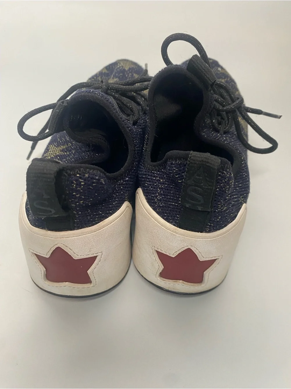 Ash Womens Blue Navy and Gold Jaguar Star Metallic Knit Platform Sneakers